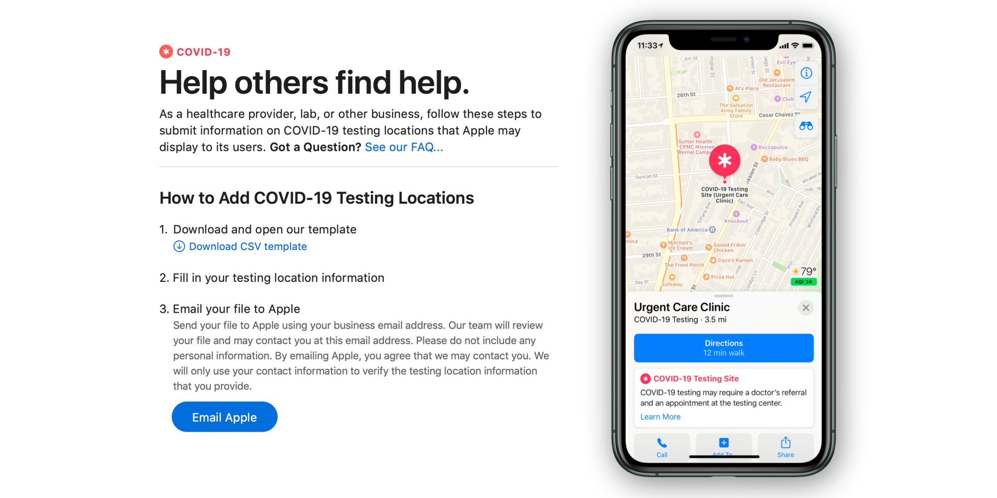 Apple Haritalar, Koronavirüs testi yapılan merkezlerin yerini gösterecek