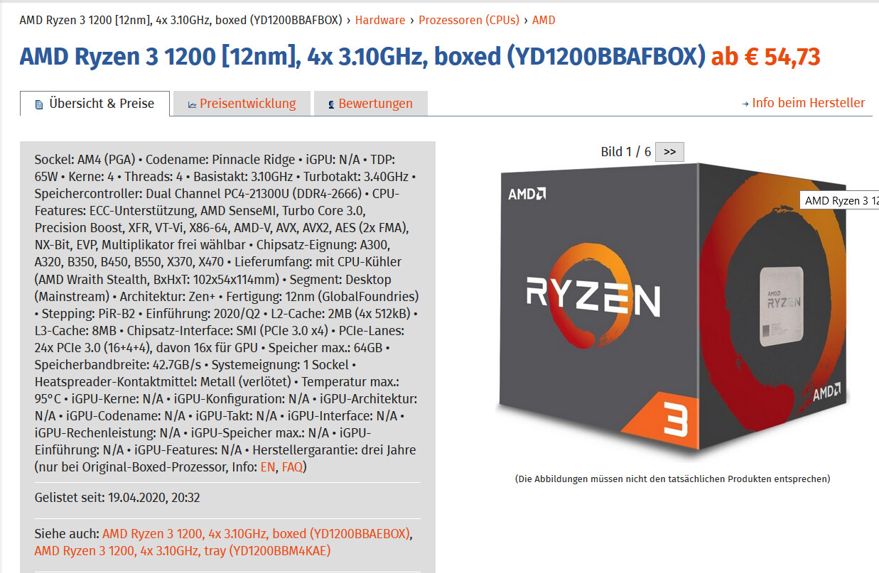 3 yıllık AMD Ryzen 3 1200 işlemcisi Zen+ ile güncellendi