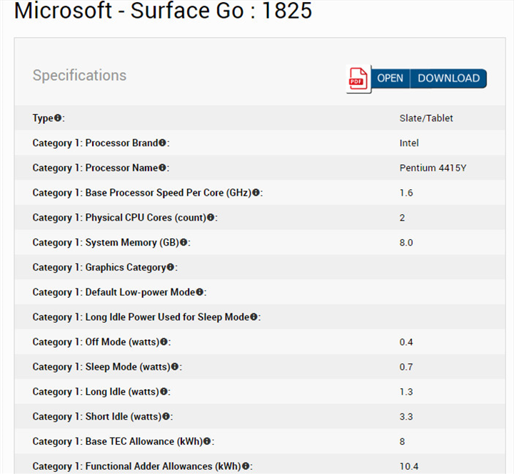 Surface Go 2 özellikleri Energy Star sertifikasında ortaya çıktı