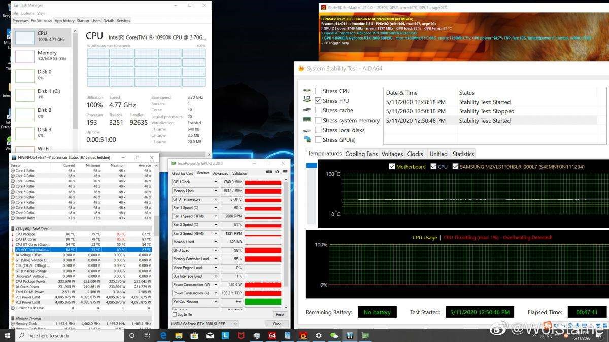 Core i9-10900K, 240 mm AIO kullanılan testte 93 dereceyi gördü