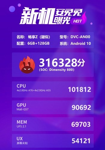 Antutu, Huawei Enjoy Z 5G için Dimensity 800 işlemcisini doğruladı