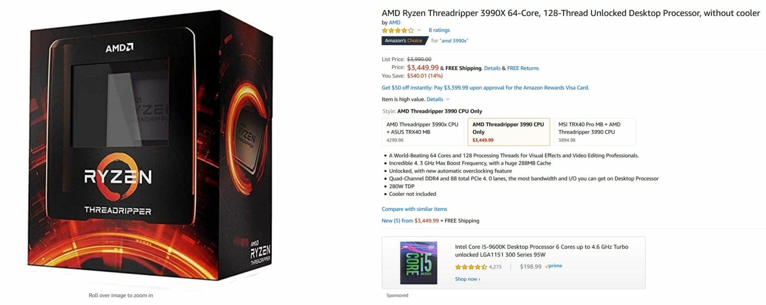 AMD Ryzen Threadripper 3990X işlemcisi 540$ indirim aldı