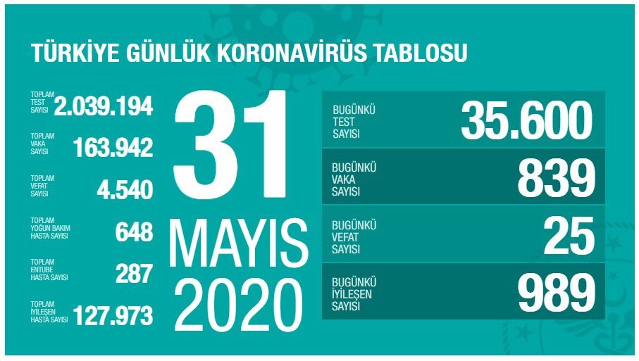 Yeni normale saatler kala Türkiye'de Koronavirüs salgınında son durum - 31 Mayıs