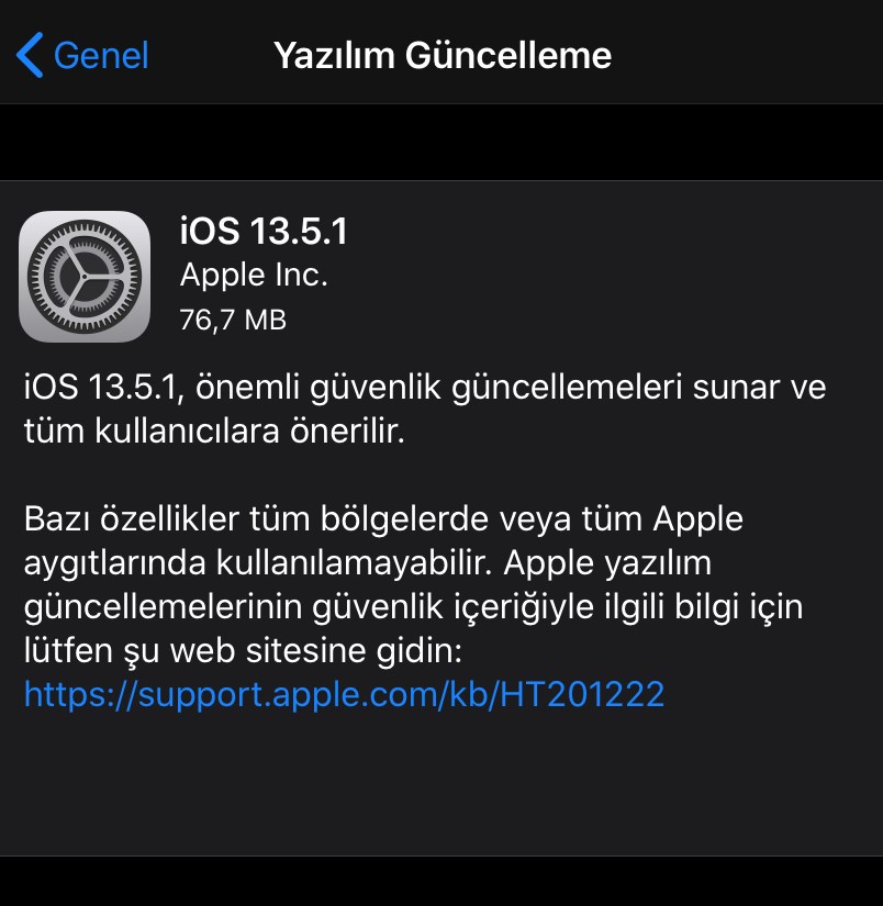 iOS 13.5.1 güncellemesi yayınlandı!