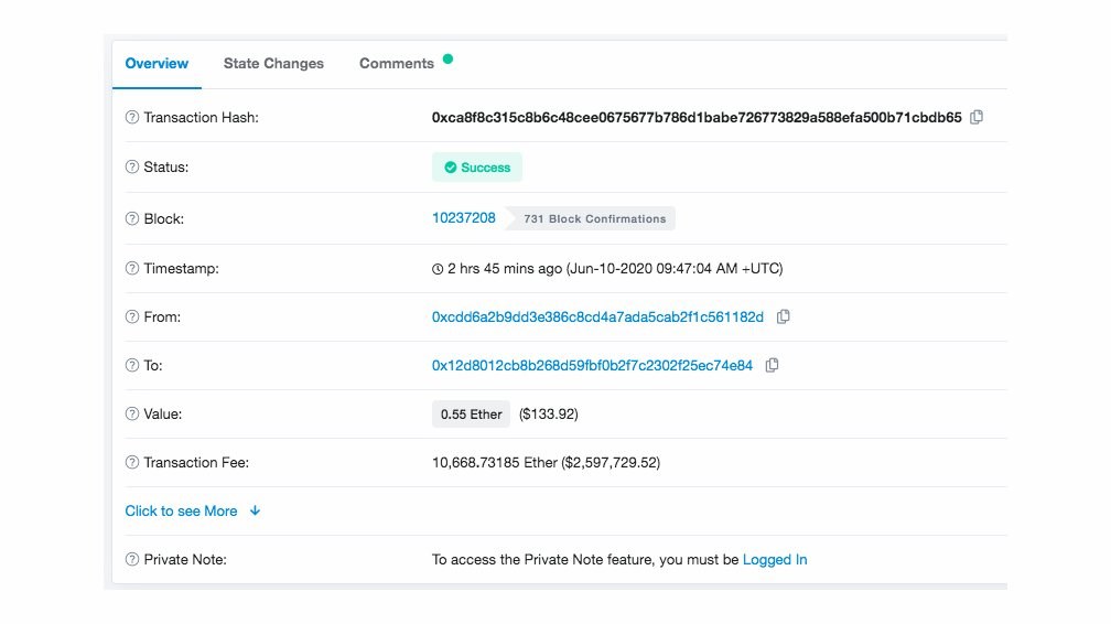 0.55 ETH transferi için 2.5 milyon dolar ödendi