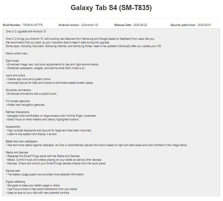 Galaxy Tab S4 için Android 10 güncellemesi yayınlandı