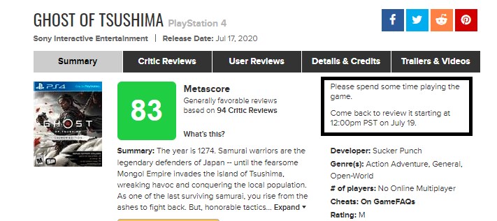 Metacritic, kullanıcıların yeni çıkan bir oyuna yorum yapması için 36 saat şartı getirdi