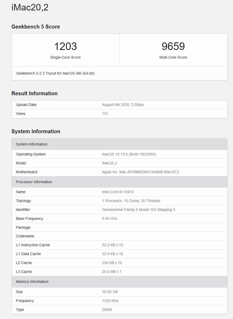 Apple’a özel Core i9-10910 benchmark testinde ortaya çıktı