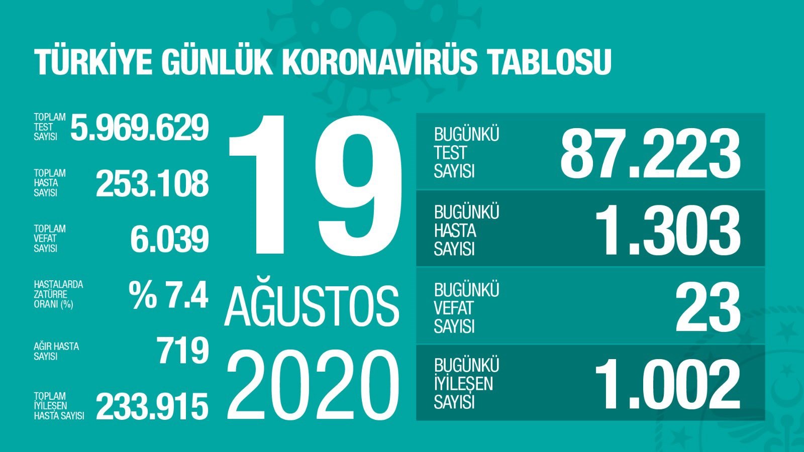 Yeni vaka sayısında son bir buçuk ayın rekoru aşıldı (19 Ağustos)