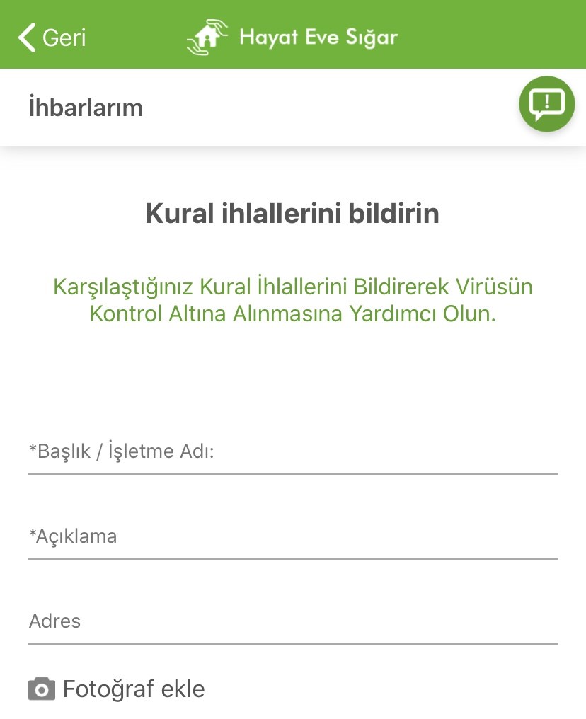 Hayat Eve Sığar uygulamasına ihbar özelliği eklendi