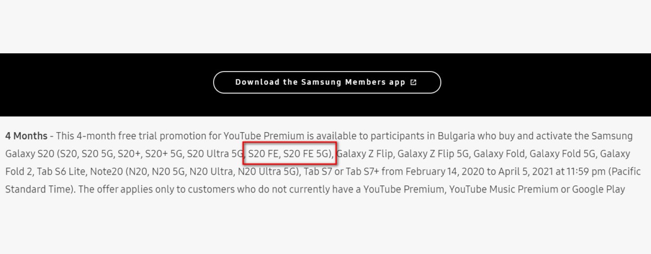 Galaxy S20 FE modelleri, Samsung'un web sitesinde listelendi