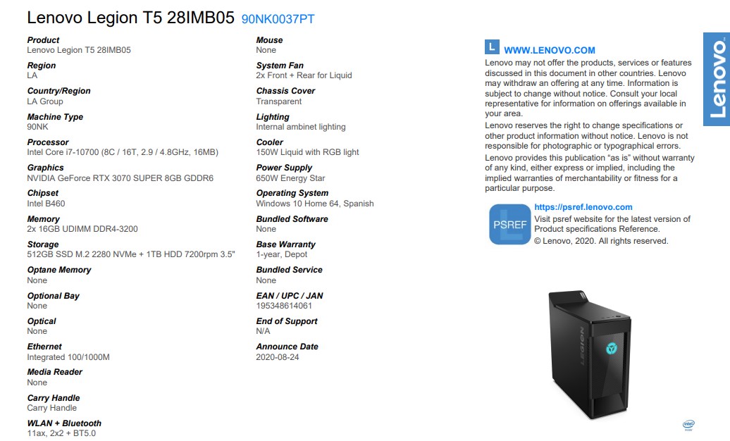Lenovo bu sefer de RTX 3070 Super’li sistemini listeledi