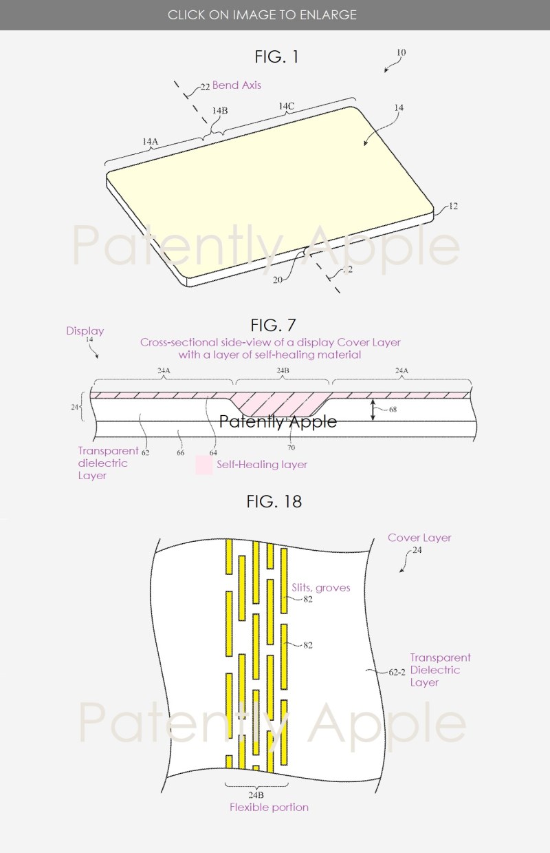 Apple, katlanabilir iPhone için kendi kendini onaran ekran patenti aldı