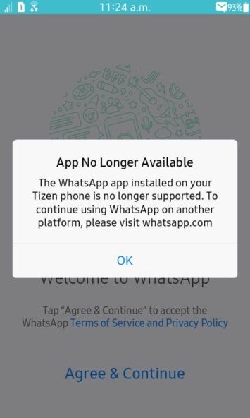 Tizen akıllı telefonların Facebook, WhatsApp Instagram ve Messenger desteği sonlandırıldı