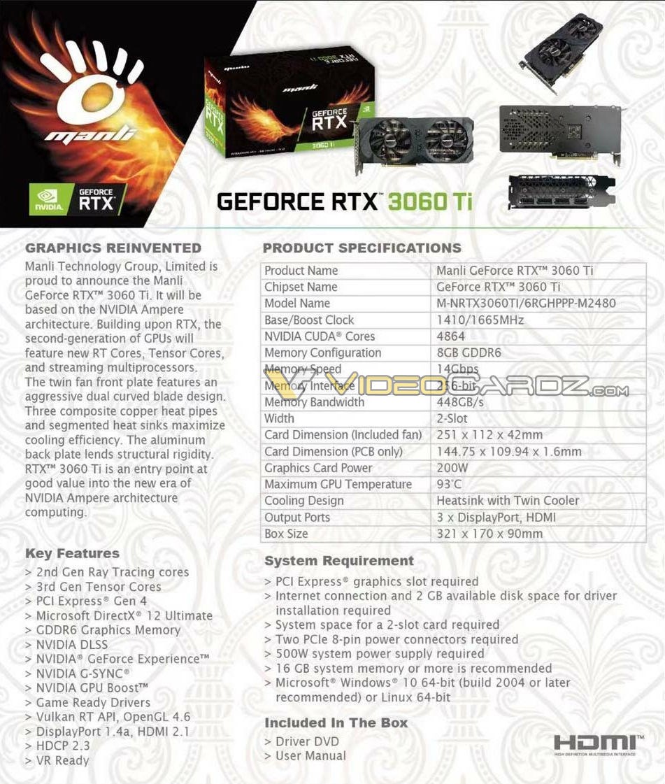 MANLI, RTX 3060 Ti’ın detaylarını paylaştı