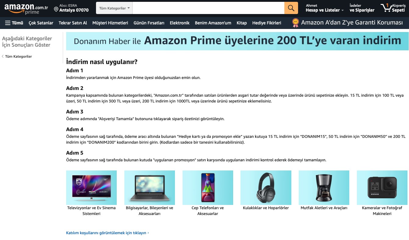 Amazon ve DonanımHaber işbirliği ile 15, 50 ve 200TL indirim kodu [Tükendi]