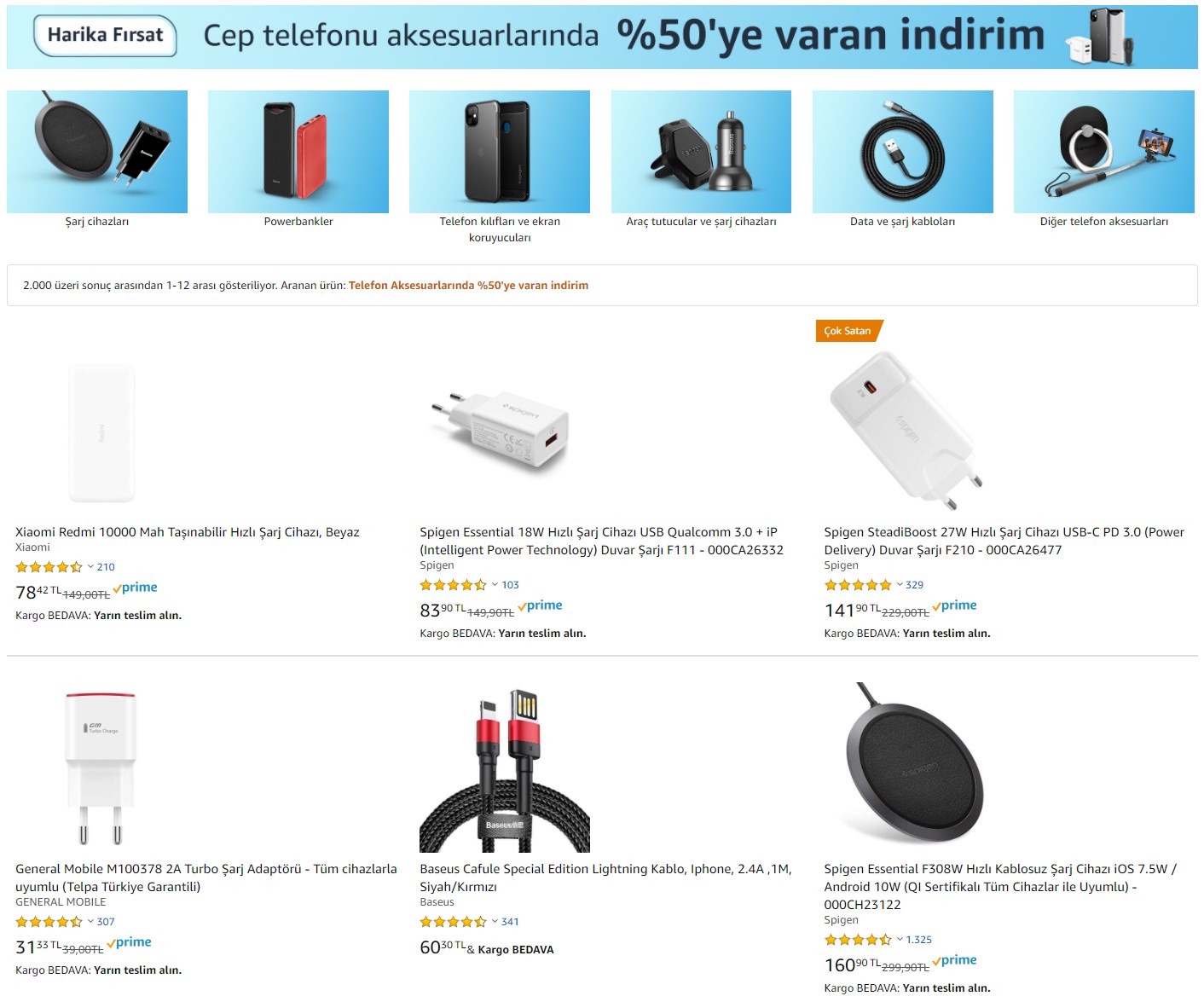 Amazon'da cep telefonu aksesuarlarında yüzde 50 indirim