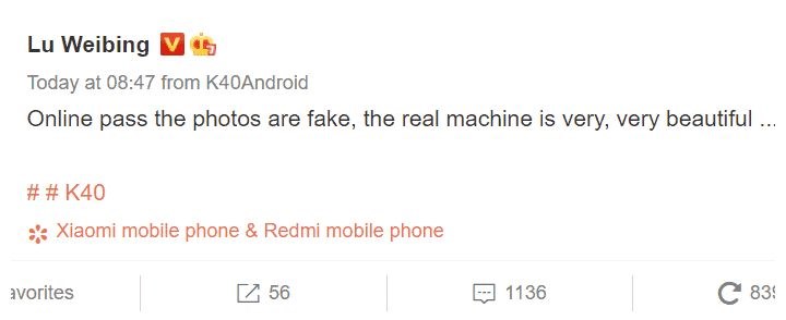 Redmi başkanı, K40'ın render görüntülerini çirkin olarak nitelendirdi