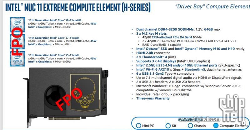 Tiger Lake-H işlemcili Intel NUC 11 Extreme Compute element ortaya çıktı