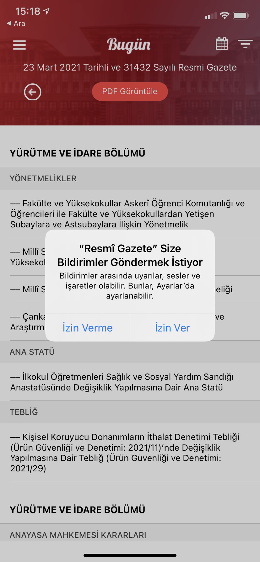 Resmi Gazete’ye anında bildirim özelliği eklendi