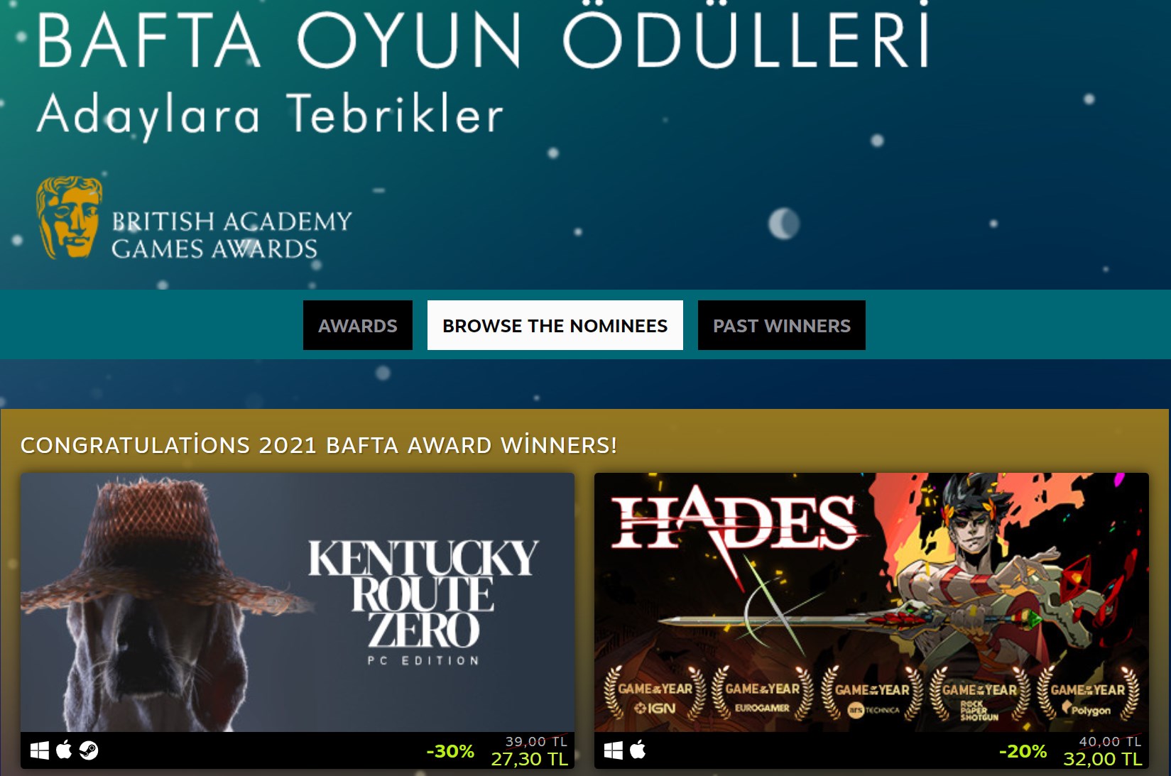 Steam'de BAFTA indirimleri başladı: İşte dikkat çekenler