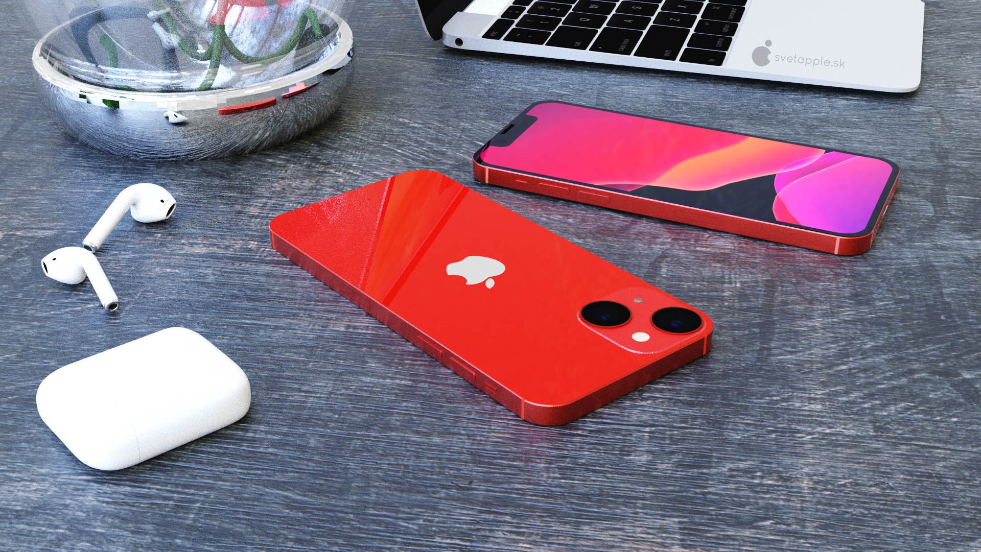 iPhone 13 mini'nin CAD çizimlerini baz alan fotoğraflar