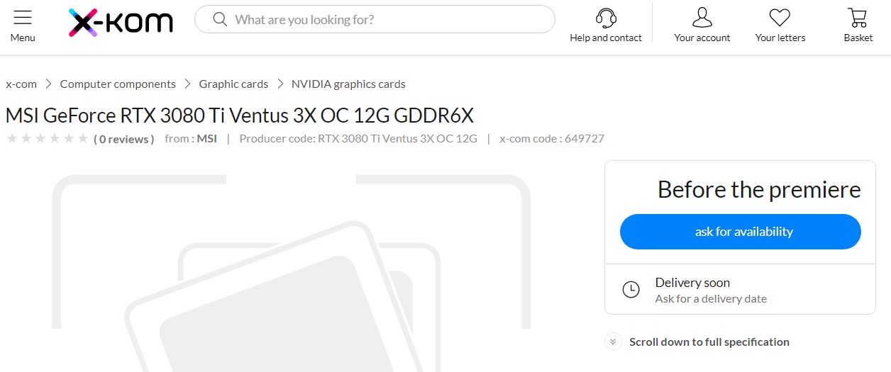 RTX 3080 Ti Ventus 3X OC Polonyalı e-perakendeci tarafından listelendi