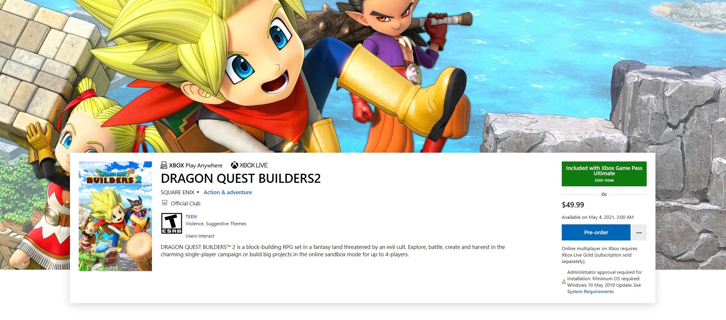 Sevilen açık dünya rol yapma oyunu Dragon Quest Builders 2, Xbox Game Pass'e geliyor
