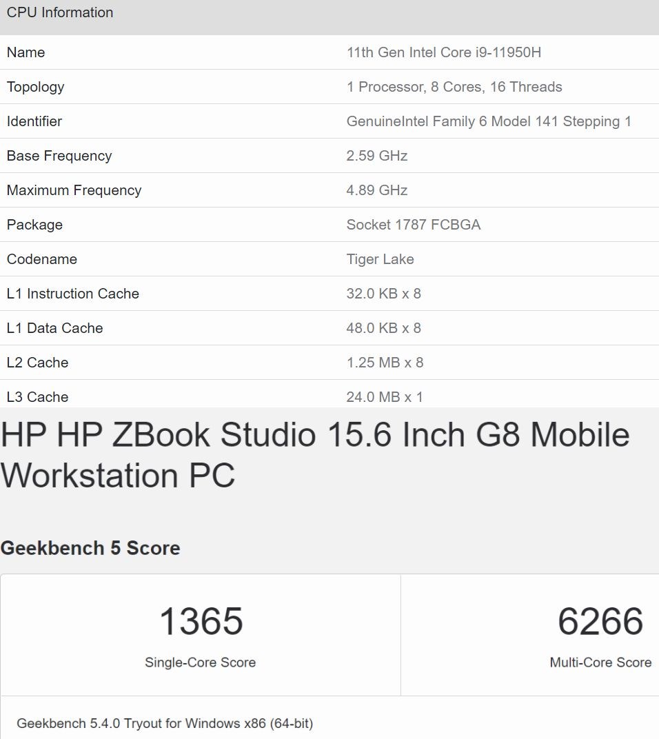 Core i9-11950H Geekbench’te ortaya çıktı