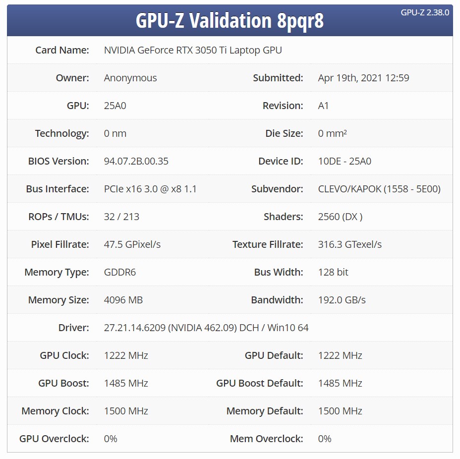 RTX 3050 Ti GPU-Z veri tabanına eklendi