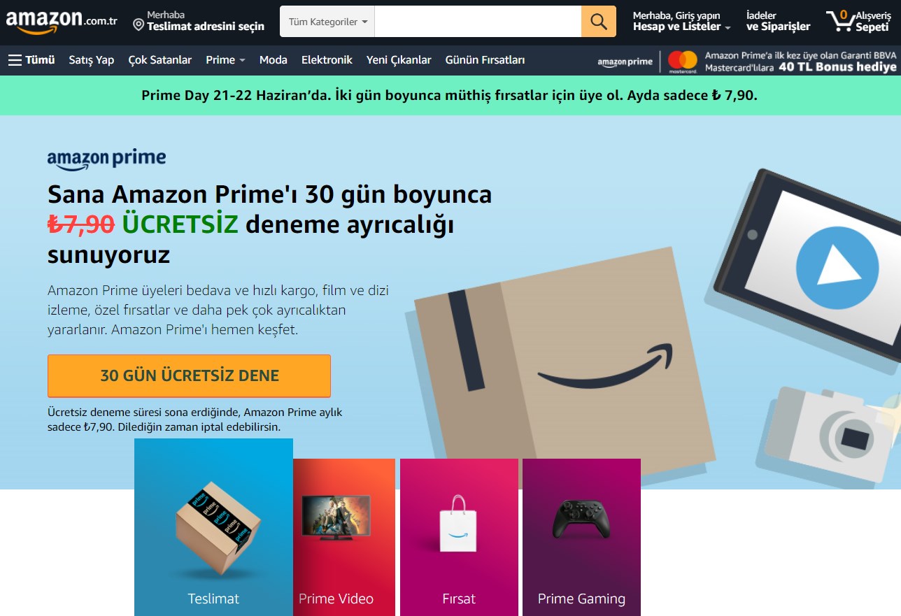 Amazon prime üye olma adımları