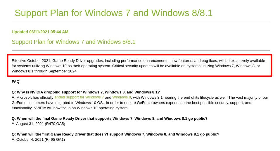 Nvidia, Windows 7, 8 ve 8.1 için sürücü yayınlamayı sonlandırıyor