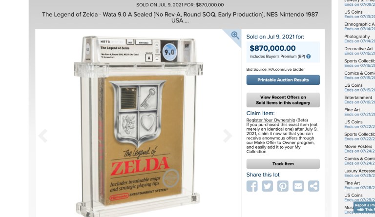 The Legend of Zelda, neredeyse 1 milyon dolara satıldı