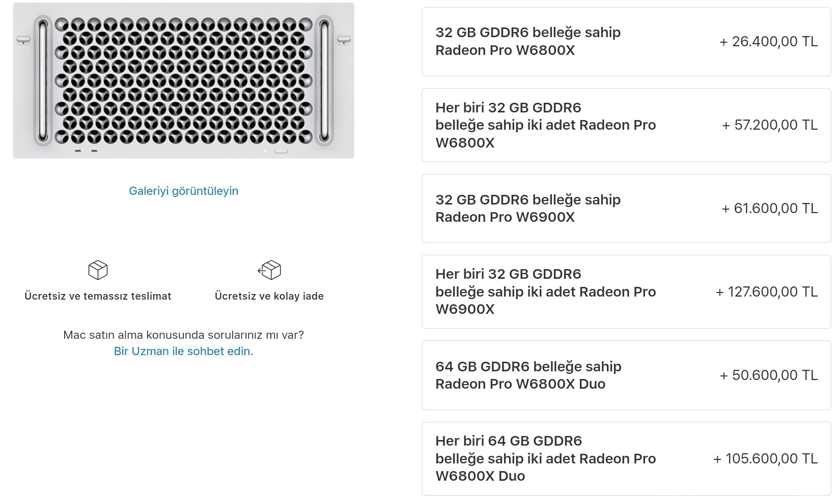 Mac Pro’ya Radeon W6000X dopingi