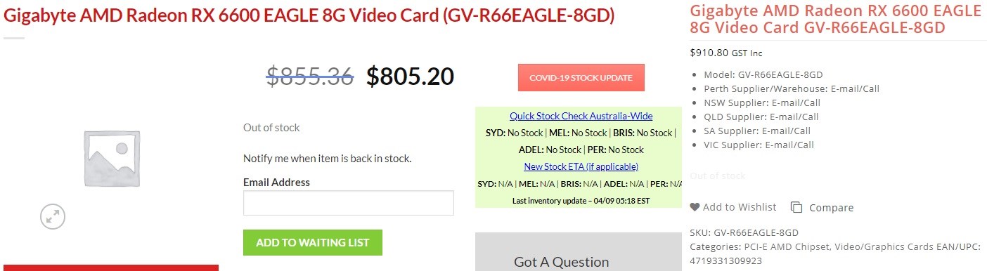 AMD RX 6600, 800 dolardan başlayan fiyatlar ile listelendi