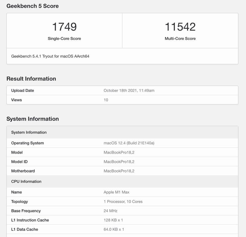 Apple'ın M1 Max çipinin, M1'den 1.5 kat hızlı olduğu ortaya çıktı