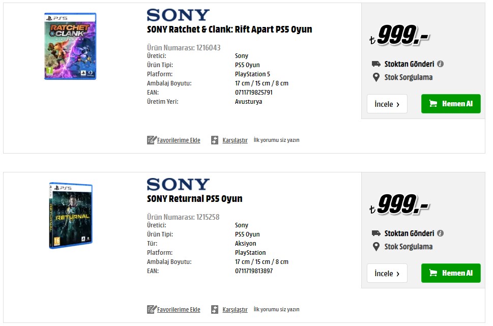 Bazı kutulu PlayStation 5 oyunlarının fiyatları 1000 TL'ye ulaştı