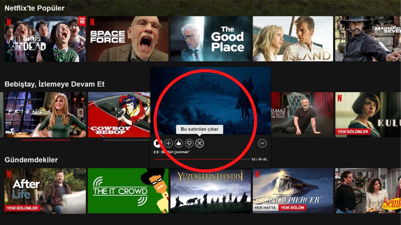 Netflix'te İzlemeye Devam Et bölümünden yapım kaldırabileceksiniz