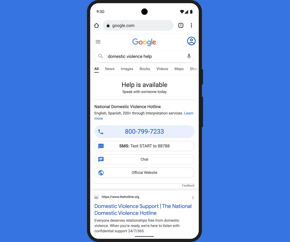 Google, ilgili aramalarda aile içi şiddet yardım hattı gösterecek