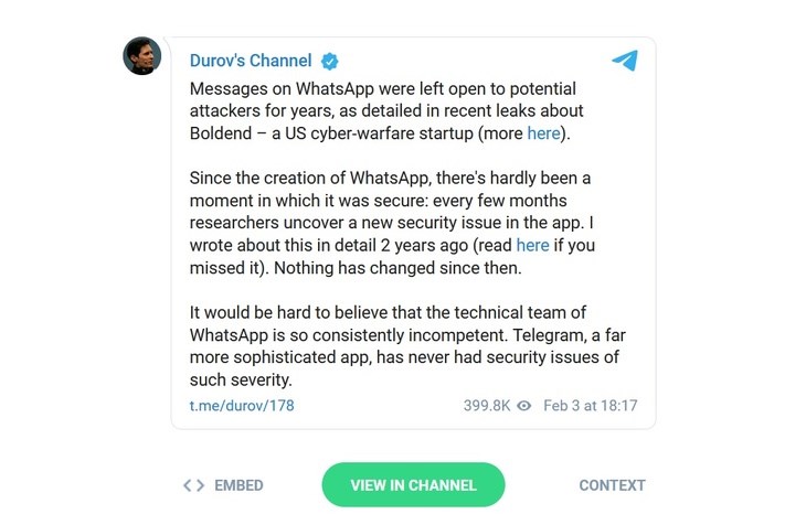 Telegram'ın kurucusu: WhatsApp kullanıcıları gizliliğe güvenmesin