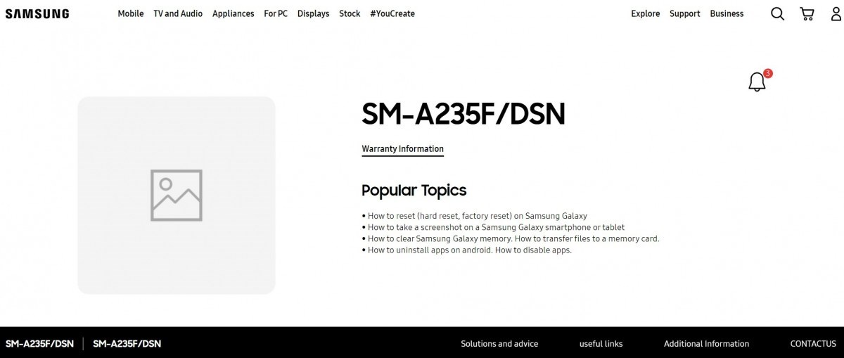 Samsung Galaxy A23 4G Samsung'un resmi web sitesinde göründü