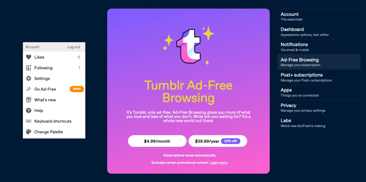 Tumblr, reklamsız deneyim için yeni abonelik sistemi sunuyor