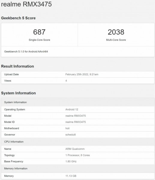 Realme V25 satışa sunulmadan Geekbench'te göründü