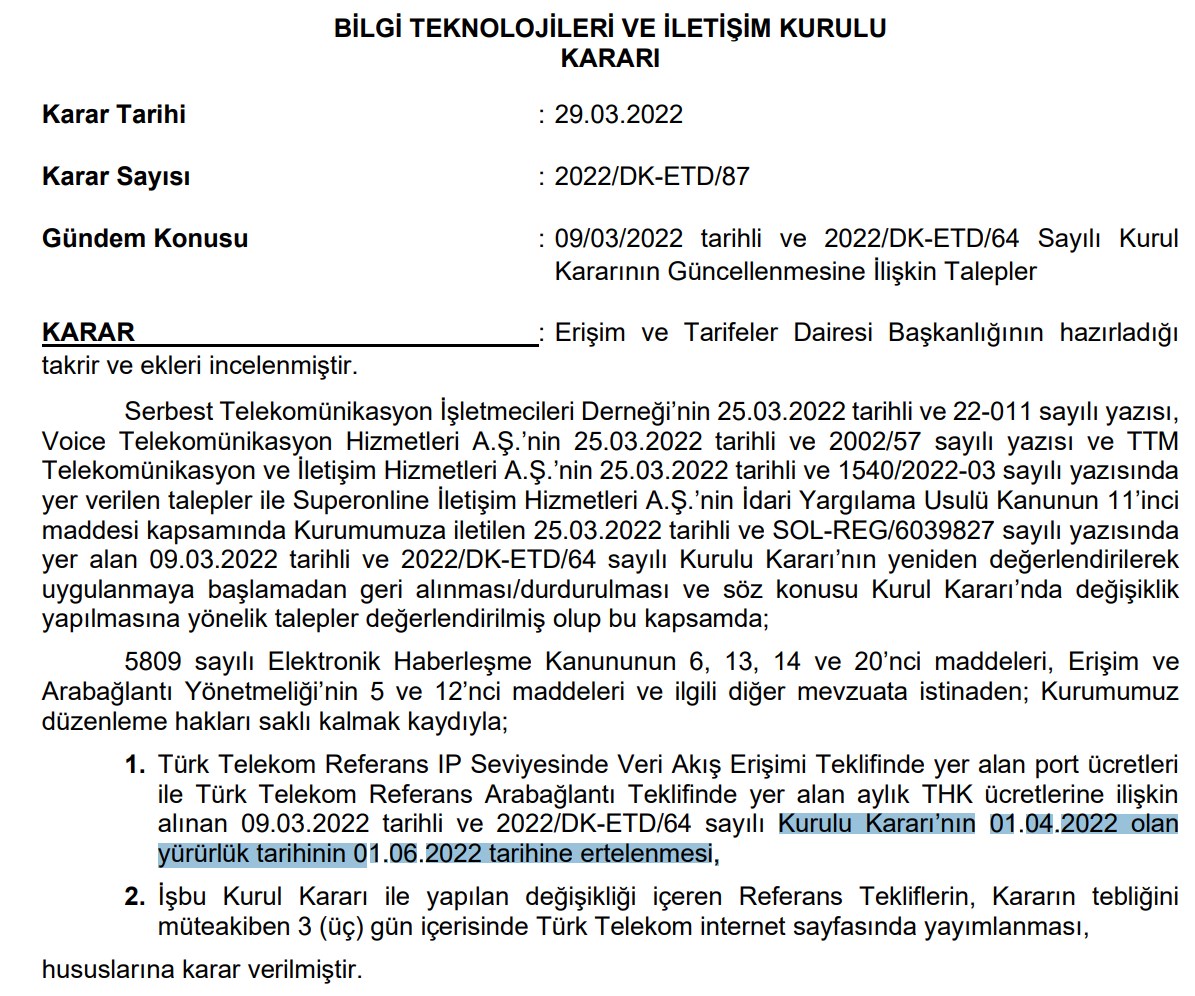 Türk Telekom’un yüzde 67 oranındaki zammı ertelendi