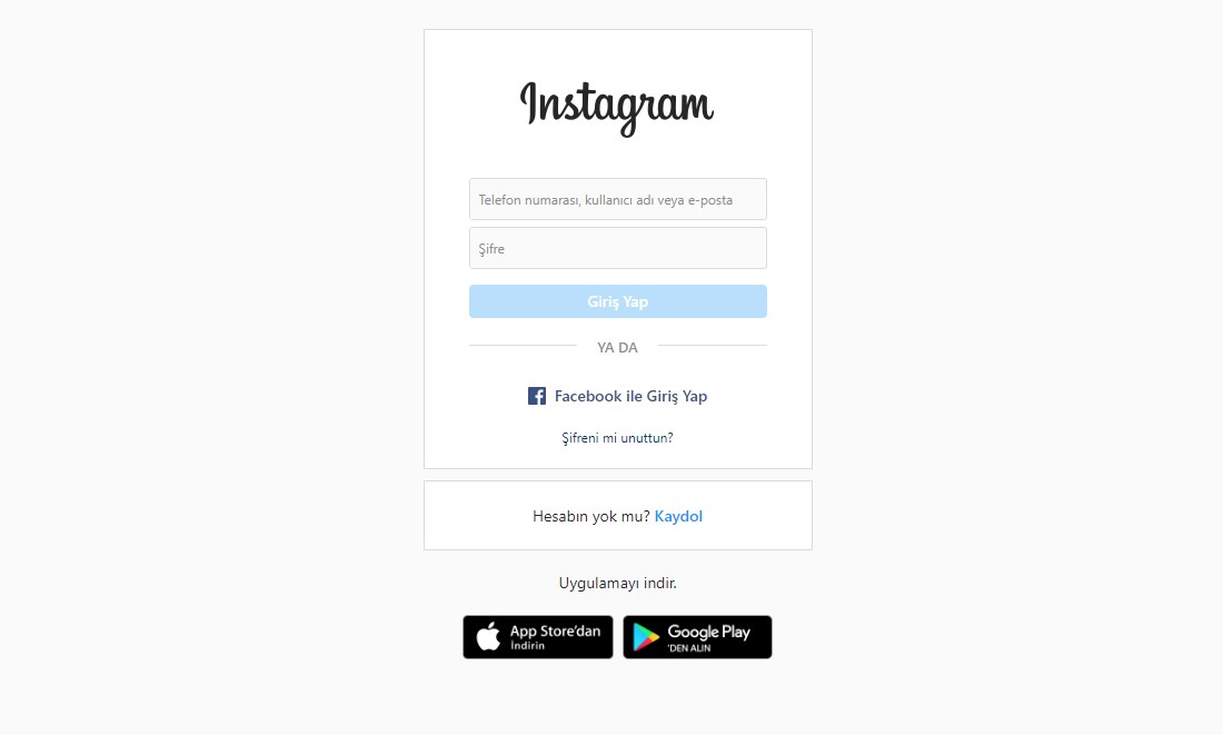 instagram hesap giriş ekranı