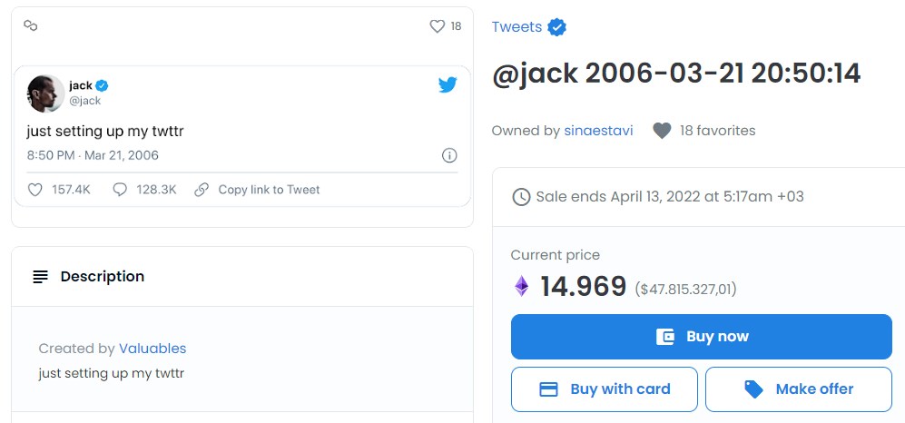 Jack Dorsey’in ilk Tweet’i için 48 milyon dolar teklif edildi