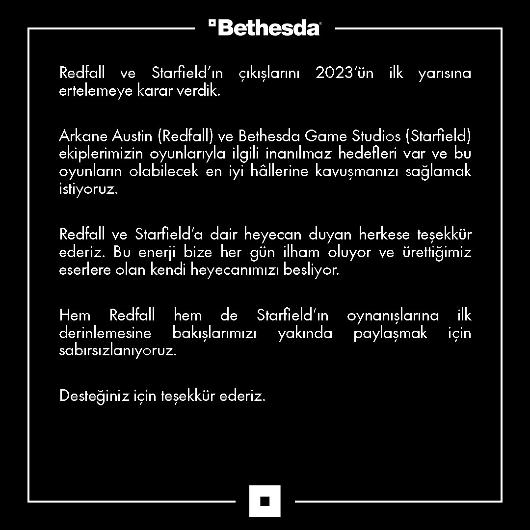 Bethesda oyunları Starfield ve Redfall ertelendi