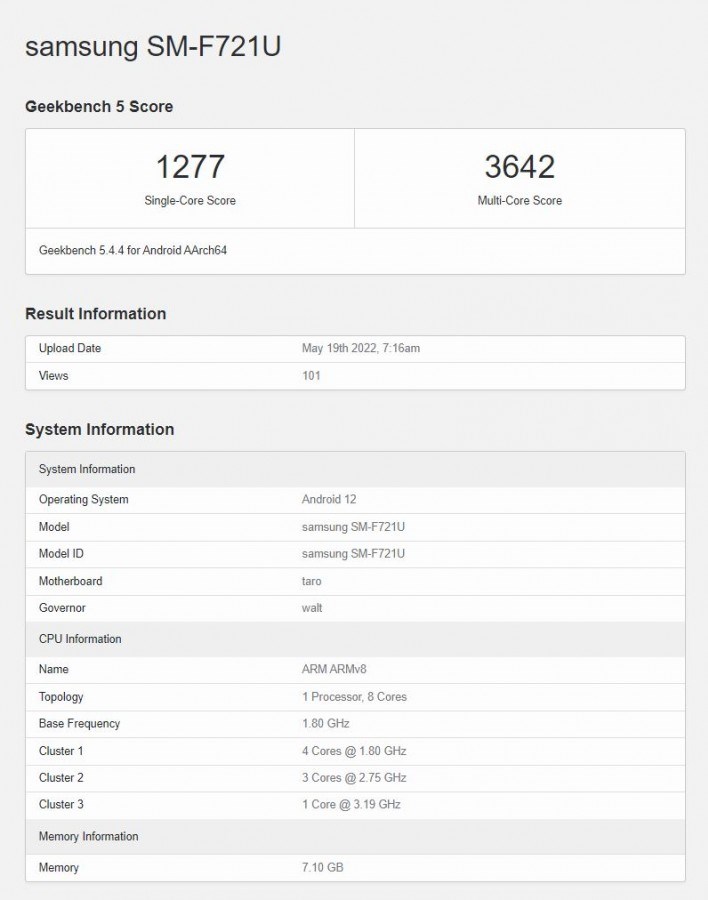 Samsung Galaxy Z Flip 4 Geekbench'te gözüktü