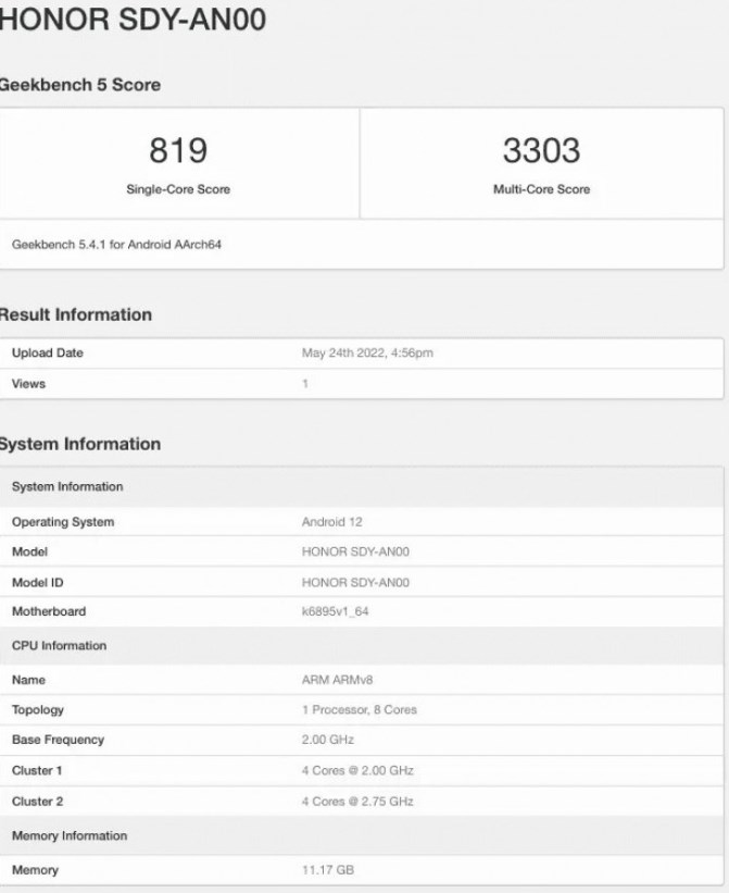 Honor 70 Pro, 12GB RAM bellek ile Geekbench'te göründü