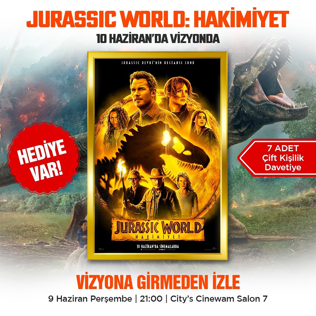 Jurassic World: Hakimiyet ön gösterim davetiyesi hediye ediyoruz